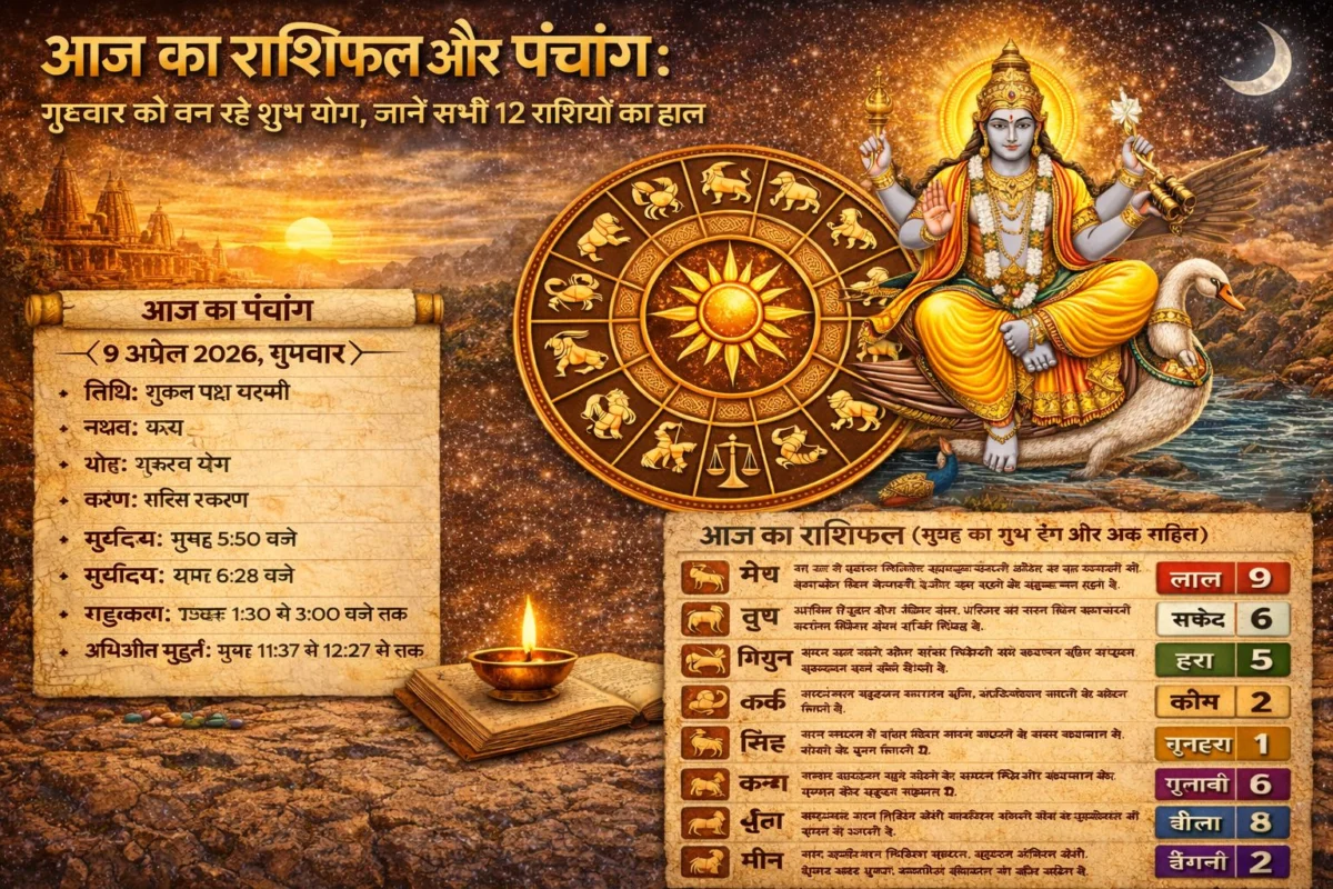 आज का राशिफल और पंचांग: गुरुवार को बन रहे शुभ योग, जानें सभी 12 राशियों का हाल, सुबह का शुभ रंग और अंक