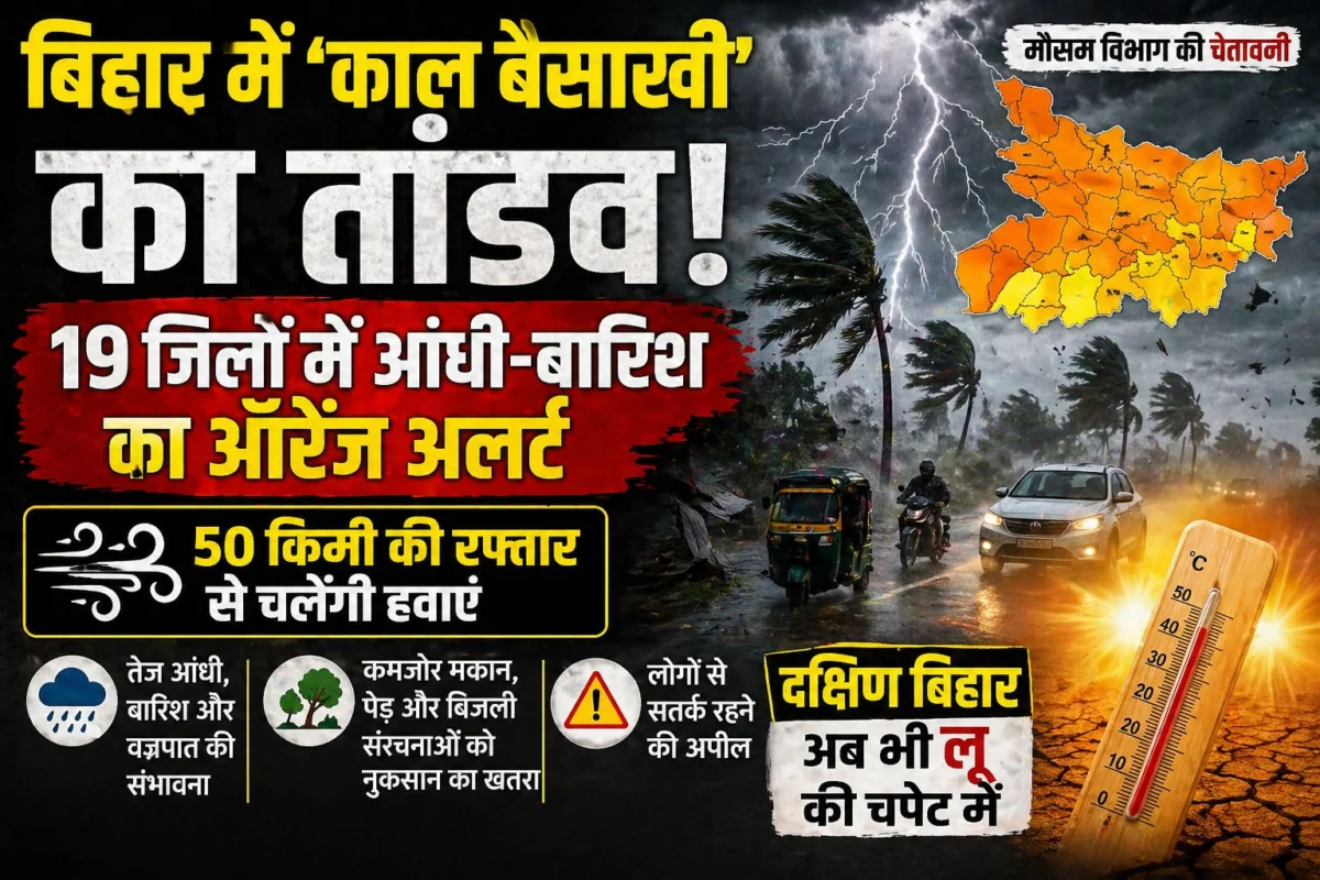 बिहार में ‘काल बैसाखी’ का तांडव: 19 जिलों में आंधी-बारिश का ऑरेंज अलर्ट, 50 किमी की रफ्तार से चलेंगी हवाएं; दक्षिण बिहार अब भी लू की चपेट में