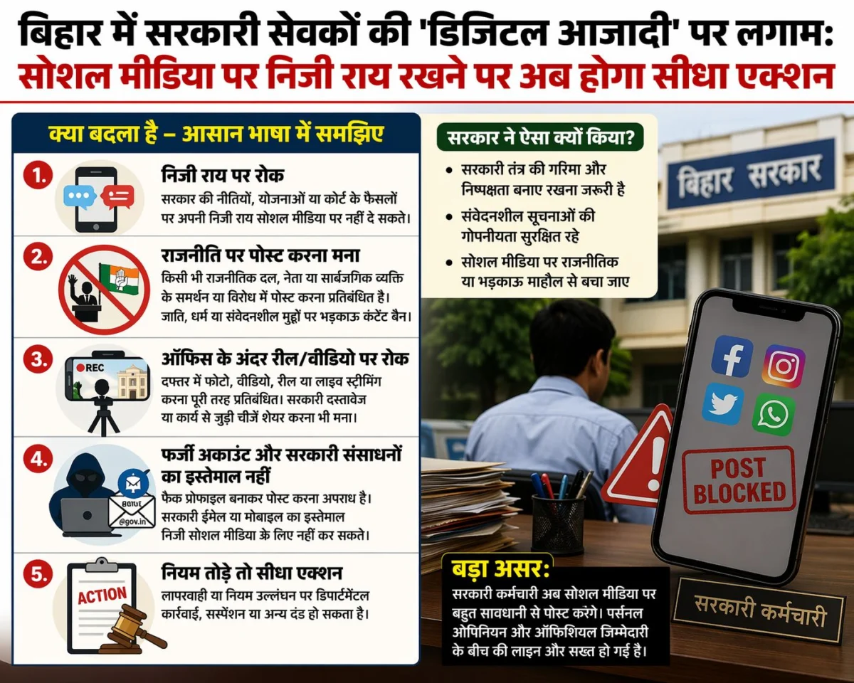 बिहार में सरकारी सेवकों की ‘डिजिटल आजादी’ पर लगाम: सोशल मीडिया पर निजी राय रखने पर अब होगा सीधा एक्शन