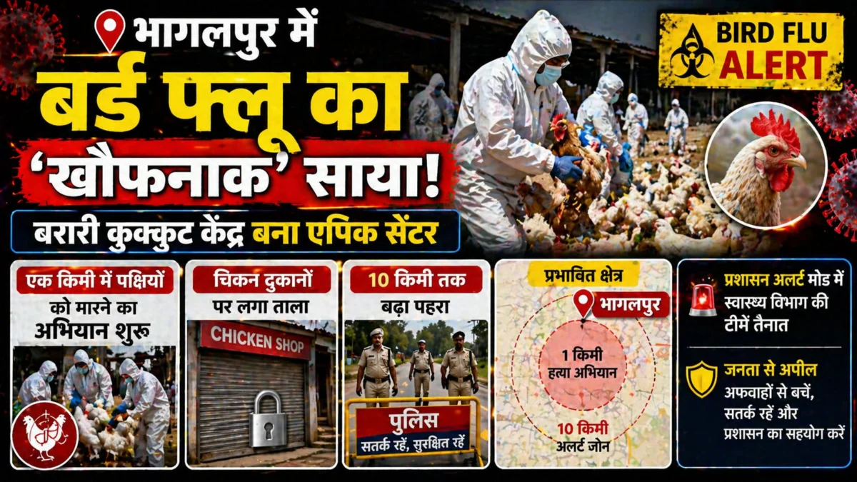 भागलपुर में बर्ड फ्लू का 'खौफनाक' साया: बरारी कुक्कुट केंद्र बना एपिक सेंटर; एक किमी में पक्षियों को मारने का अभियान शुरू, चिकन दुकानों पर लगा ताला और 10 किमी तक बढ़ा पहरा