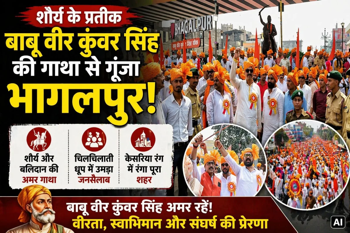 शौर्य के प्रतीक बाबू वीर कुंवर सिंह की गाथा से गूंजा भागलपुर; चिलचिलाती धूप में उमड़ा जनसैलाब, केसरिया रंग में रंगा शहर 1 शौर्य के प्रतीक बाबू वीर कुंवर सिंह की गाथा से गूंजा भागलपुर; चिलचिलाती धूप में उमड़ा जनसैलाब, केसरिया रंग में रंगा शहर