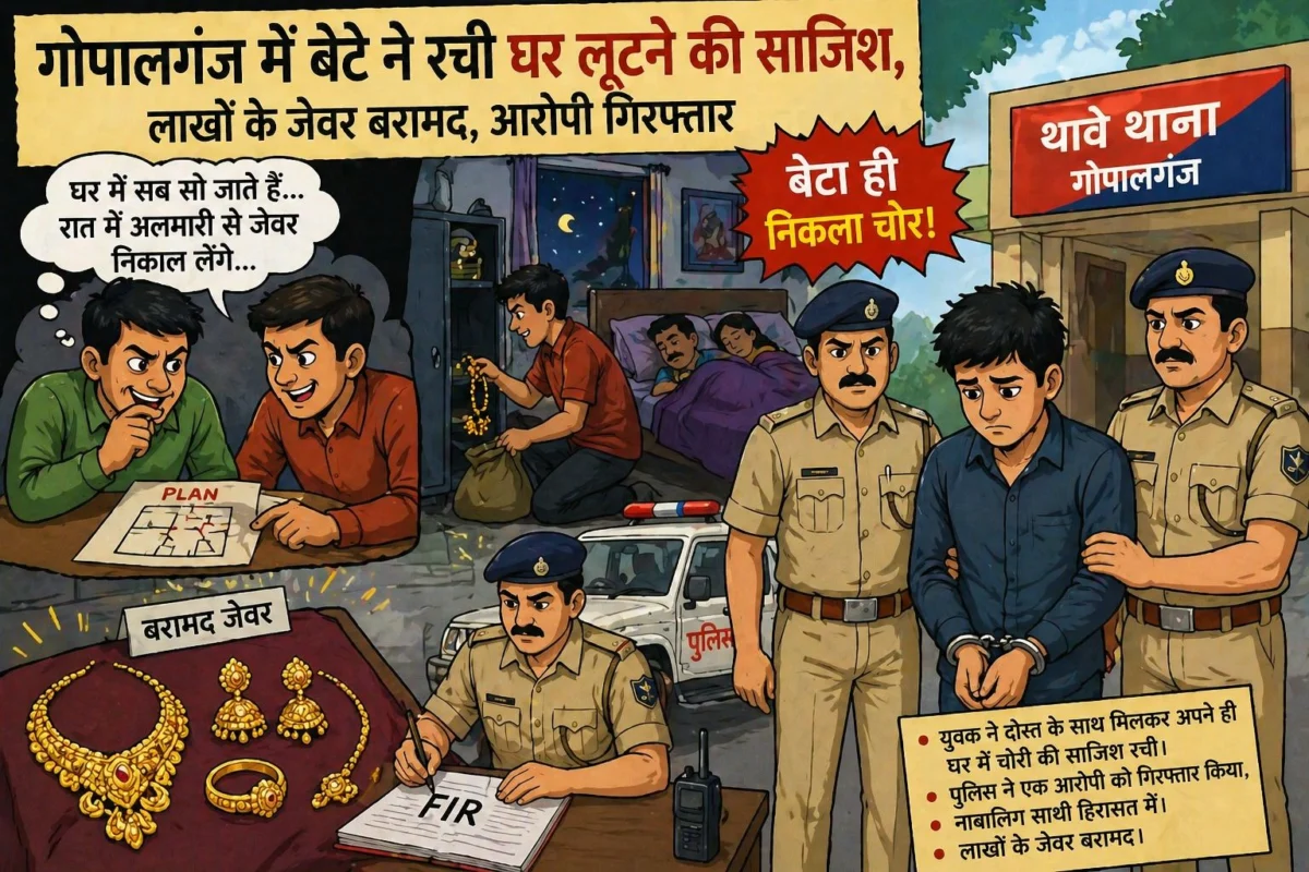 गोपालगंज में चौंकाने वाला खुलासा: बेटे ने ही रची घर लूटने की साजिश, लाखों के जेवर बरामद