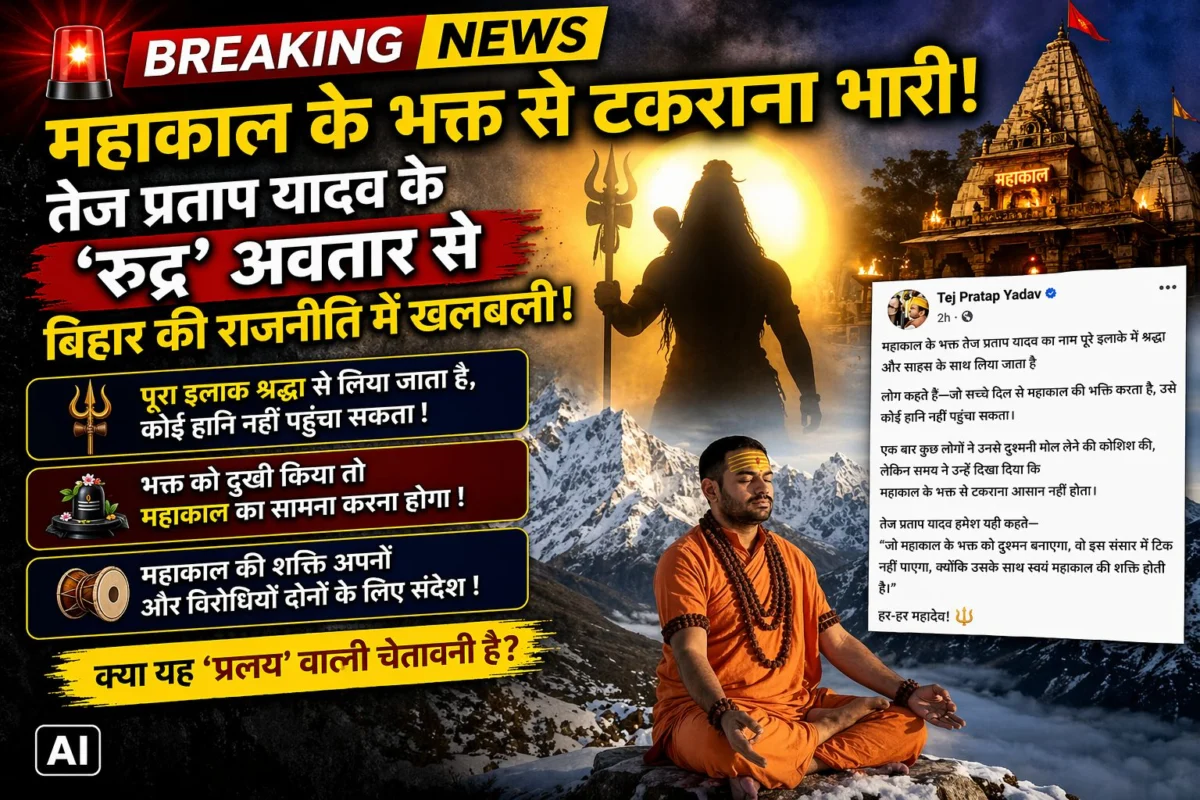 महाकाल के भक्त से टकराना भारी: तेज प्रताप यादव के 'रुद्र' अवतार से बिहार की राजनीति में खलबली, क्या अपनों और विरोधियों को दी है 'प्रलय' वाली चेतावनी? 1 महाकाल के भक्त से टकराना भारी: तेज प्रताप यादव के 'रुद्र' अवतार से बिहार की राजनीति में खलबली, क्या अपनों और विरोधियों को दी है 'प्रलय' वाली चेतावनी?