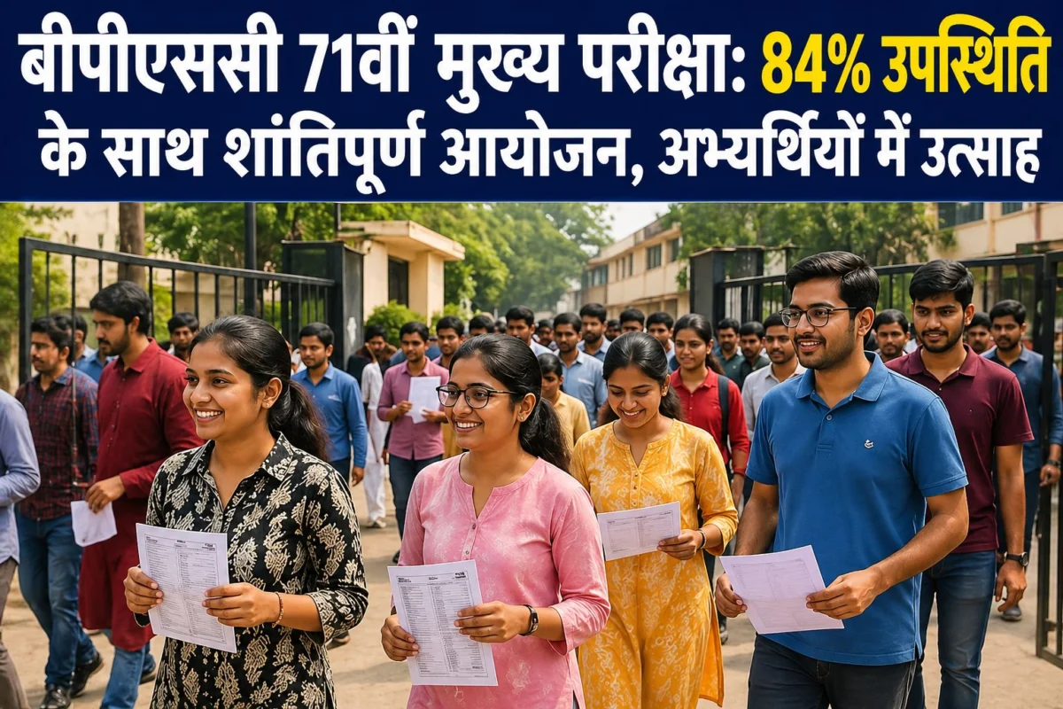 बीपीएससी 71वीं मुख्य परीक्षा: 84% उपस्थिति के साथ शांतिपूर्ण आयोजन, अभ्यर्थियों में उत्साह 1 बीपीएससी 71वीं मुख्य परीक्षा: 84% उपस्थिति के साथ शांतिपूर्ण आयोजन, अभ्यर्थियों में उत्साह