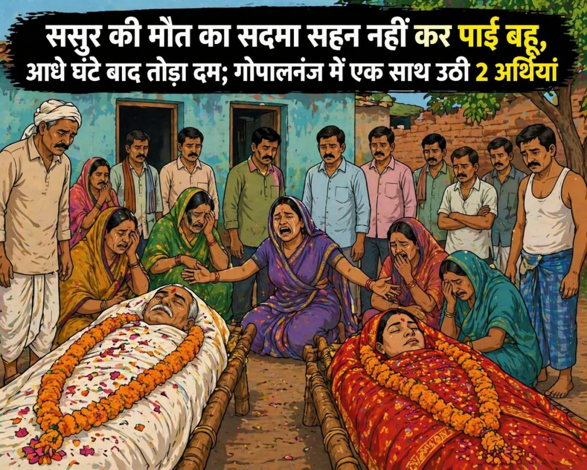 ससुर की मौत का सदमा नहीं सह पाई बहू, आधे घंटे में तोड़ा दम; गोपालगंज में एक साथ उठीं दो अर्थियां