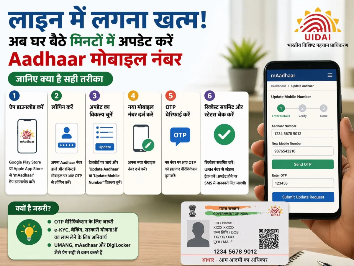 लाइन में लगना खत्म! अब घर बैठे मिनटों में अपडेट करें Aadhaar मोबाइल नंबर, जानिए पूरा आसान तरीका