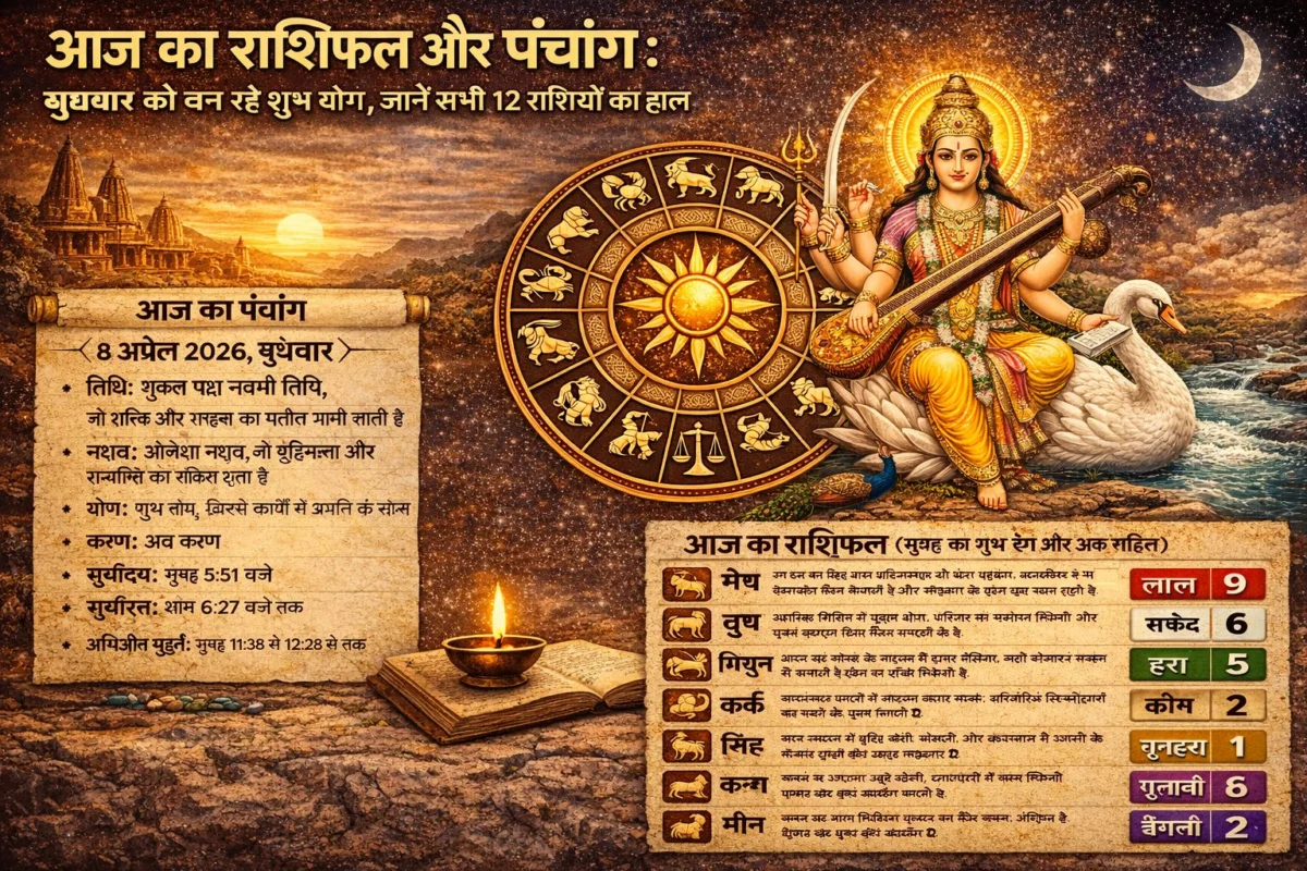आज का राशिफल और पंचांग: बुधवार को बन रहे शुभ योग, जानें सभी 12 राशियों का हाल, सुबह का शुभ रंग और अंक