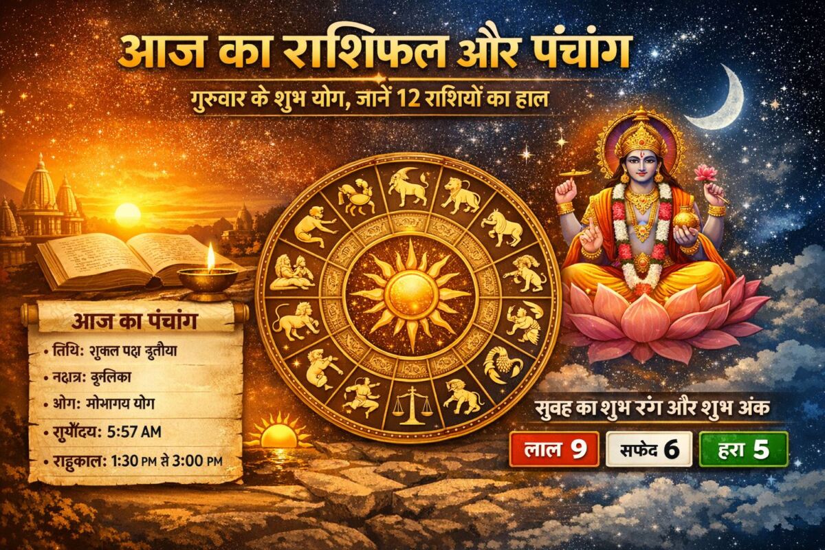 आज का राशिफल और पंचांग: गुरुवार को बन रहे शुभ संयोग, जानें सभी 12 राशियों का हाल, सुबह का रंग और शुभ अंक