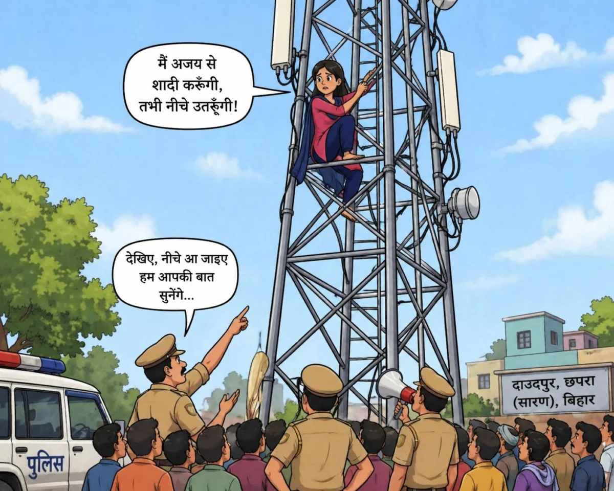 बॉयफ्रेंड से शादी की जिद में टावर पर चढ़ी युवती, छपरा में घंटों चला हाई वोल्टेज ड्रामा 1 बॉयफ्रेंड से शादी की जिद में टावर पर चढ़ी युवती, छपरा में घंटों चला हाई वोल्टेज ड्रामा