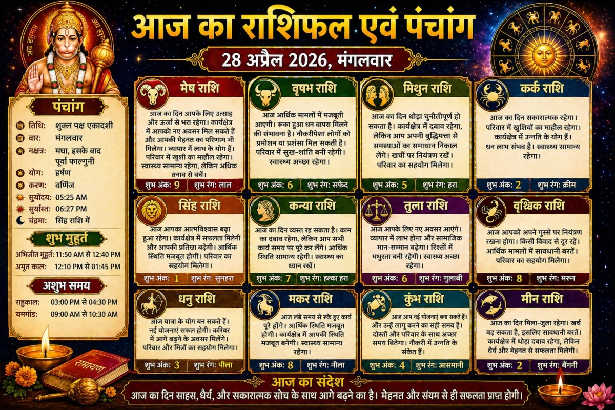 आज का राशिफल एवं पंचांग (28 अप्रैल 2026, मंगलवार)