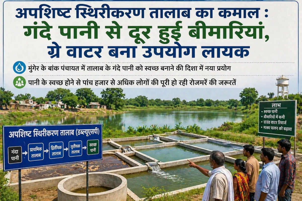 अपशिष्ट स्थिरीकरण तालाब का कमाल: गंदे पानी से मिली राहत, मुंगेर में ग्रे वाटर बना उपयोगी संसाधन 1 अपशिष्ट स्थिरीकरण तालाब का कमाल: गंदे पानी से मिली राहत, मुंगेर में ग्रे वाटर बना उपयोगी संसाधन