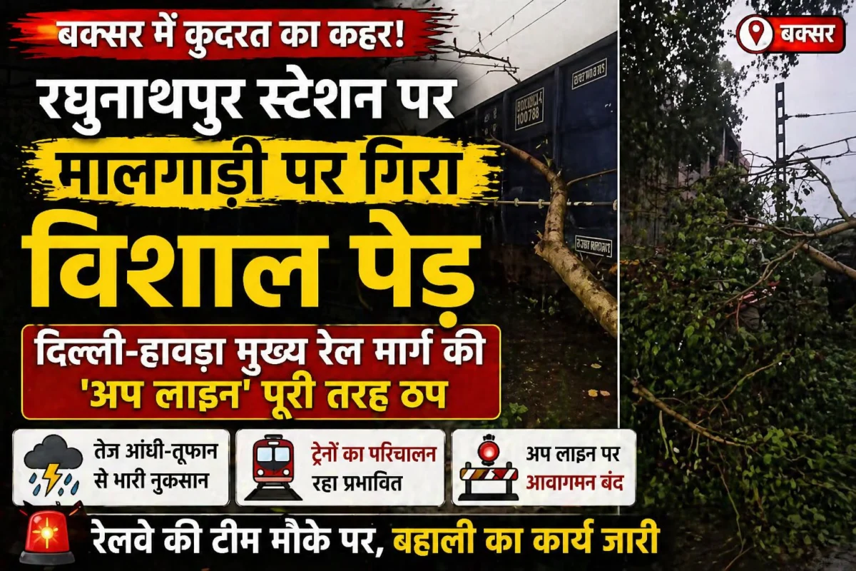 बक्सर में कुदरत का कहर: रघुनाथपुर स्टेशन पर मालगाड़ी पर गिरा विशाल पेड़, दिल्ली-हावड़ा मुख्य रेल मार्ग की 'अप लाइन' पूरी तरह ठप 1 बक्सर में कुदरत का कहर: रघुनाथपुर स्टेशन पर मालगाड़ी पर गिरा विशाल पेड़, दिल्ली-हावड़ा मुख्य रेल मार्ग की 'अप लाइन' पूरी तरह ठप