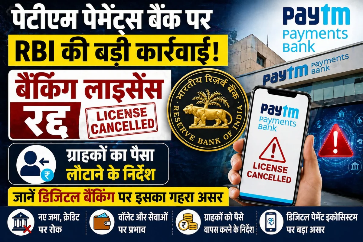पेटीएम पेमेंट्स बैंक पर आरबीआई की बड़ी कार्रवाई: बैंकिंग लाइसेंस रद्द, ग्राहकों का पैसा लौटाने के निर्देश; जानें डिजिटल बैंकिंग पर इसका गहरा असर