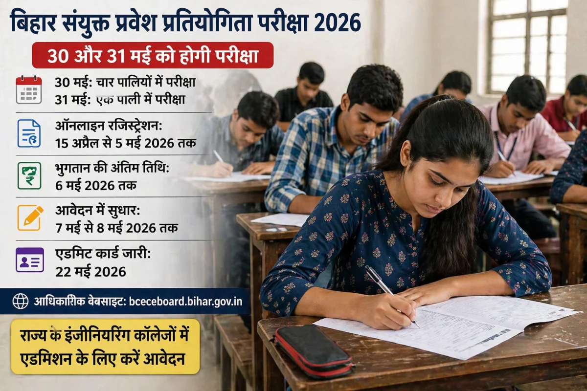 बिहार संयुक्त प्रवेश प्रतियोगिता परीक्षा 2026: 30-31 मई को होगी परीक्षा, 22 मई को एडमिट कार्ड जारी 1 बिहार संयुक्त प्रवेश प्रतियोगिता परीक्षा 2026: 30-31 मई को होगी परीक्षा, 22 मई को एडमिट कार्ड जारी