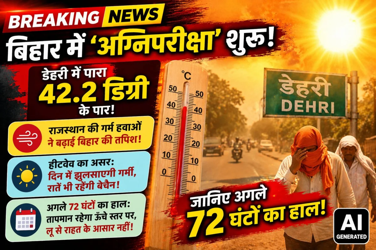 बिहार में 'अग्निपरीक्षा' शुरू: डेहरी में पारा 42.2 डिग्री के पार, राजस्थान की गर्म हवाओं ने बढ़ाई तपिश, जानिए अगले 72 घंटों का हाल 1 बिहार में 'अग्निपरीक्षा' शुरू: डेहरी में पारा 42.2 डिग्री के पार, राजस्थान की गर्म हवाओं ने बढ़ाई तपिश, जानिए अगले 72 घंटों का हाल