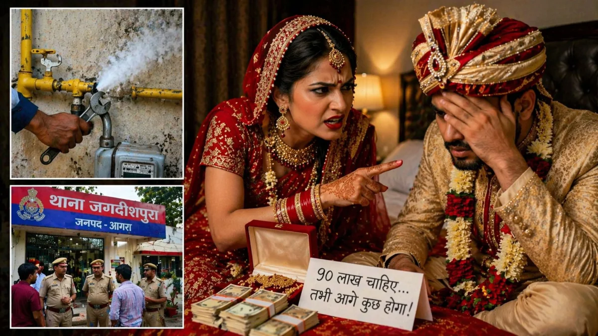 आगरा में सुहागरात पर 90 लाख की मांग का आरोप, विवाद बढ़ने पर गैस पाइपलाइन तोड़ने की कोशिश, मामला दर्ज