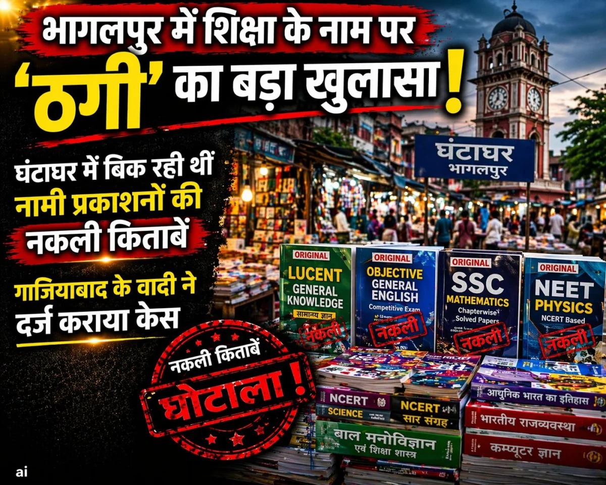 भागलपुर में शिक्षा के नाम पर ‘ठगी’ का बड़ा खुलासा: घंटाघर में बिक रही थीं नामी प्रकाशनों की नकली किताबें, गाजियाबाद के वादी ने दर्ज कराया केस