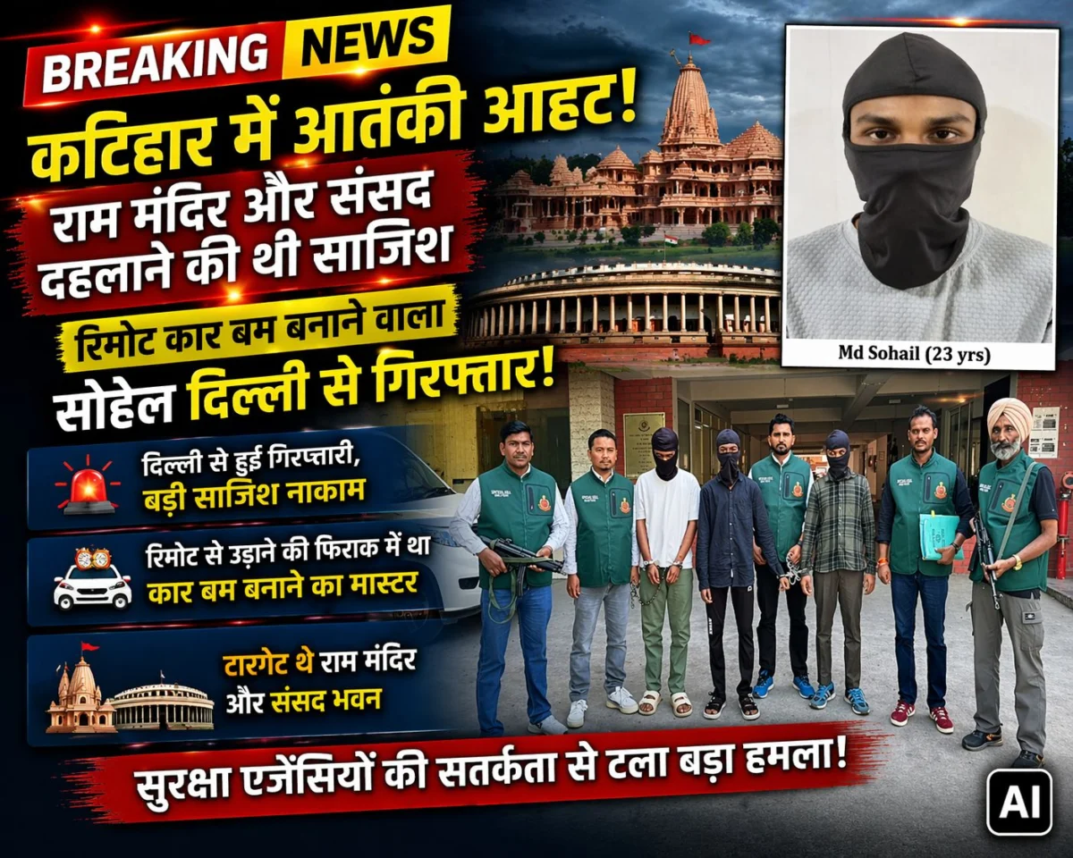 कटिहार में आतंकी आहट: राम मंदिर और संसद दहलाने की थी साजिश, रिमोट कार बम बनाने वाला सोहेल दिल्ली से गिरफ्तार