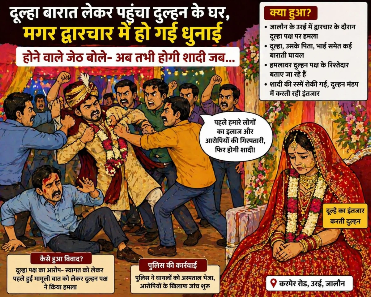 द्वारचार में बवाल: बारात पहुंचते ही मची मारपीट, दुल्हन करती रही इंतजार 1 द्वारचार में बवाल: बारात पहुंचते ही मची मारपीट, दुल्हन करती रही इंतजार