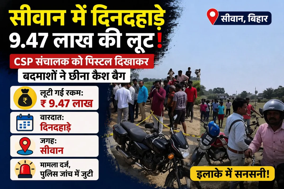 सीवान में दिनदहाड़े 9.47 लाख की लूट, CSP संचालक को पिस्टल दिखाकर बदमाशों ने छीना कैश बैग