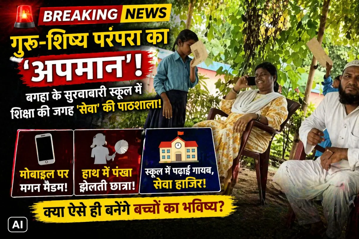 गुरु-शिष्य परंपरा का ‘अपमान’: बगहा के सुरवाबारी स्कूल में शिक्षा की जगह ‘सेवा’ की पाठशाला, मोबाइल पर मगन मैडम और हाथ में पंखा झलतीं मासूम छात्राएं