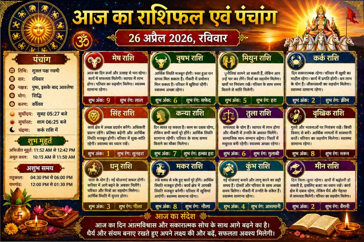 आज का राशिफल एवं पंचांग (26 अप्रैल 2026, रविवार)