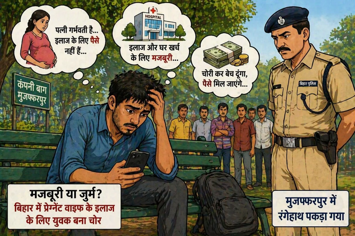 मजबूरी या अपराध? मुजफ्फरपुर में मोबाइल चोरी करते पकड़ा गया युवक, प्रेग्नेंट पत्नी के इलाज का दिया हवाला 1 मजबूरी या अपराध? मुजफ्फरपुर में मोबाइल चोरी करते पकड़ा गया युवक, प्रेग्नेंट पत्नी के इलाज का दिया हवाला