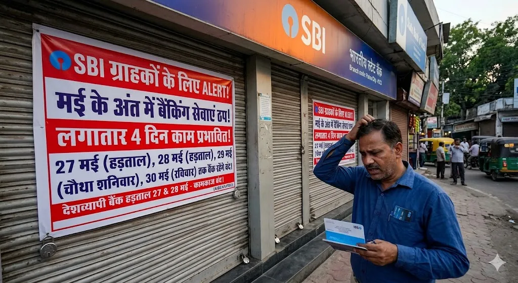 SBI ग्राहकों के लिए अलर्ट: मई के अंत में लगातार 4 दिन बैंकिंग सेवाएं प्रभावित होने की आशंका, हड़ताल और अवकाश से कामकाज ठप 1 SBI ग्राहकों के लिए अलर्ट: मई के अंत में लगातार 4 दिन बैंकिंग सेवाएं प्रभावित होने की आशंका, हड़ताल और अवकाश से कामकाज ठप