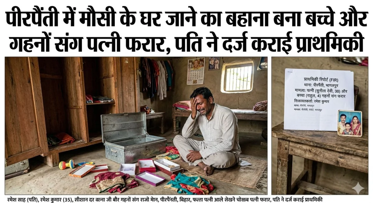 ​पीरपैंती में मौसी के घर जाने का बहाना बना बच्चे और गहनों संग पत्नी लापता, पति ने दर्ज कराई प्राथमिकी