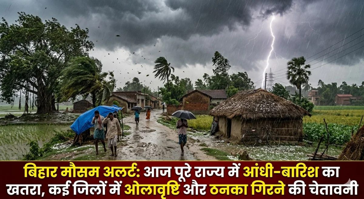 बिहार में मौसम का बड़ा अलर्ट: आज पूरे राज्य में आंधी-बारिश का खतरा, कई जिलों में ओलावृष्टि और ठनका गिरने की चेतावनी 1 बिहार में मौसम का बड़ा अलर्ट: आज पूरे राज्य में आंधी-बारिश का खतरा, कई जिलों में ओलावृष्टि और ठनका गिरने की चेतावनी