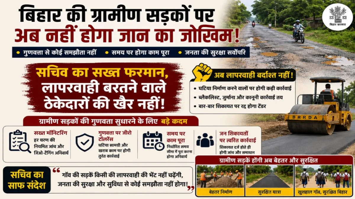 ​बिहार की ग्रामीण सड़कों पर अब नहीं होगा जान का जोखिम: सचिव का सख्त फरमान, लापरवाही बरतने वाले ठेकेदारों की खैर नहीं