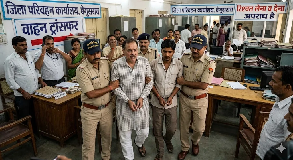 बेगूसराय DTO ऑफिस में निगरानी का बड़ा एक्शन: रिश्वत लेते बड़ा बाबू और दलाल गिरफ्तार, परिवहन विभाग में मचा हड़कंप