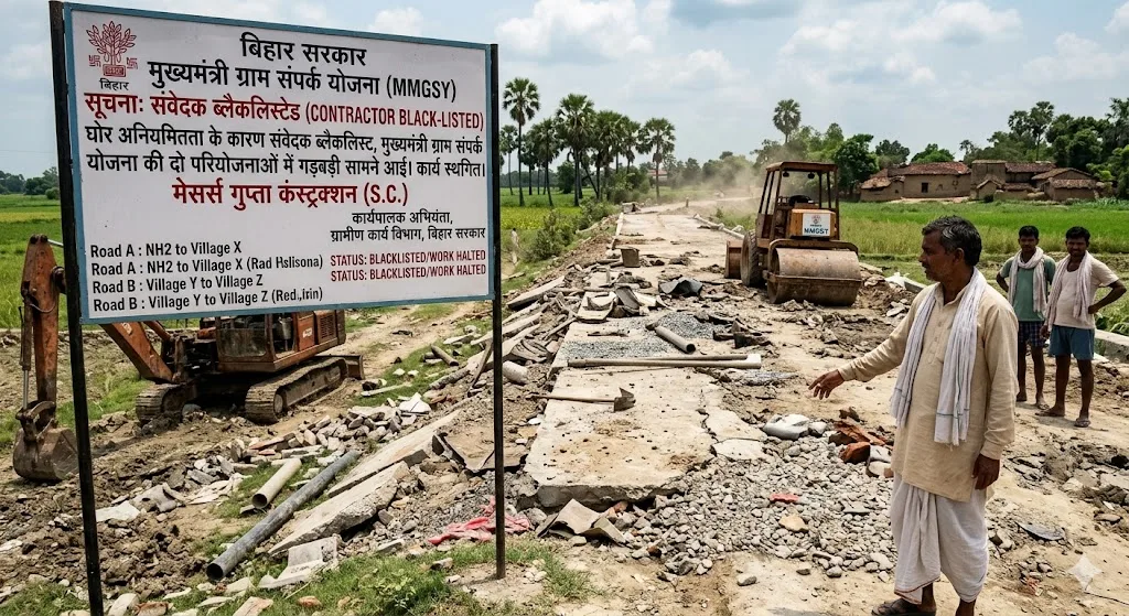 निर्माण कार्य में घोर अनियमितता पर सख्त कदम: संवेदक ब्लैकलिस्ट, मुख्यमंत्री ग्राम संपर्क योजना की दो परियोजनाओं में गड़बड़ी सामने आई