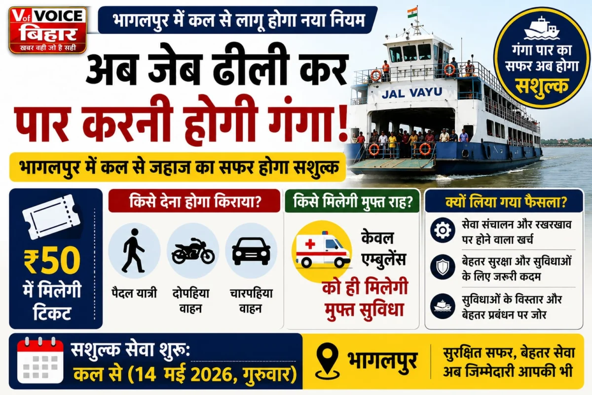 अब जेब ढीली कर पार करनी होगी गंगा: भागलपुर में कल से जहाज का सफर होगा सशुल्क; ₹50 में मिलेगी टिकट, एम्बुलेंस को ही मिलेगी मुफ्त राह 1 अब जेब ढीली कर पार करनी होगी गंगा: भागलपुर में कल से जहाज का सफर होगा सशुल्क; ₹50 में मिलेगी टिकट, एम्बुलेंस को ही मिलेगी मुफ्त राह