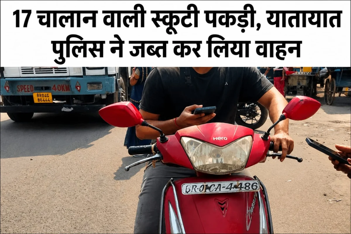 ​पटना ट्रैफिक पुलिस की अनोखी कार्रवाई: करबिगहिया में 17 चालान वाली स्कूटी जब्त