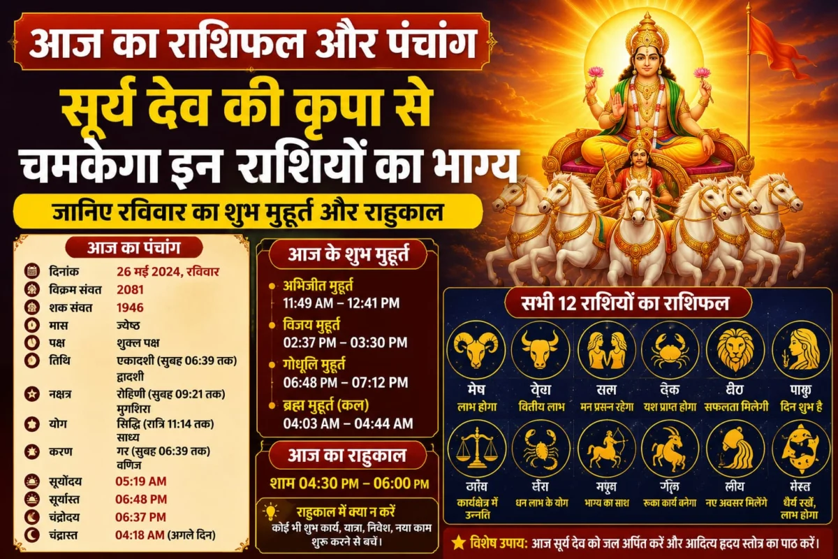 आज का राशिफल और पंचांग: सूर्य देव की कृपा से चमकेगा इन राशियों का भाग्य, जानिए रविवार का शुभ मुहूर्त और राहुकाल 1 आज का राशिफल और पंचांग: सूर्य देव की कृपा से चमकेगा इन राशियों का भाग्य, जानिए रविवार का शुभ मुहूर्त और राहुकाल