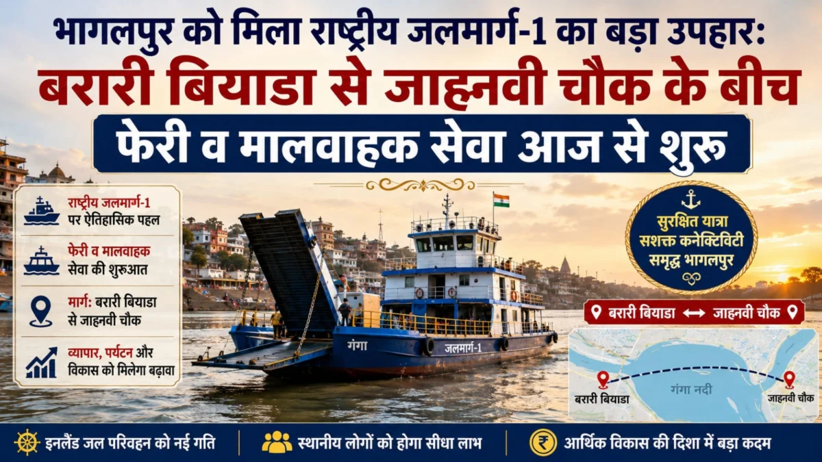भागलपुर को मिला राष्ट्रीय जलमार्ग-1 का बड़ा उपहार: बरारी बियाडा से जाह्नवी चौक के बीच फेरी व मालवाहक सेवा आज से शुरू 1 भागलपुर को मिला राष्ट्रीय जलमार्ग-1 का बड़ा उपहार: बरारी बियाडा से जाह्नवी चौक के बीच फेरी व मालवाहक सेवा आज से शुरू