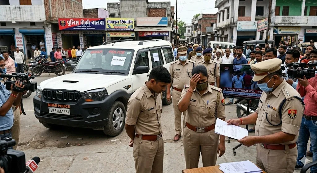 DJ बारात में कथित वसूली मामला: वीडियो वायरल होने के बाद पुलिसकर्मी निलंबित, गृहरक्षकों पर भी कार्रवाई 1 DJ बारात में कथित वसूली मामला: वीडियो वायरल होने के बाद पुलिसकर्मी निलंबित, गृहरक्षकों पर भी कार्रवाई