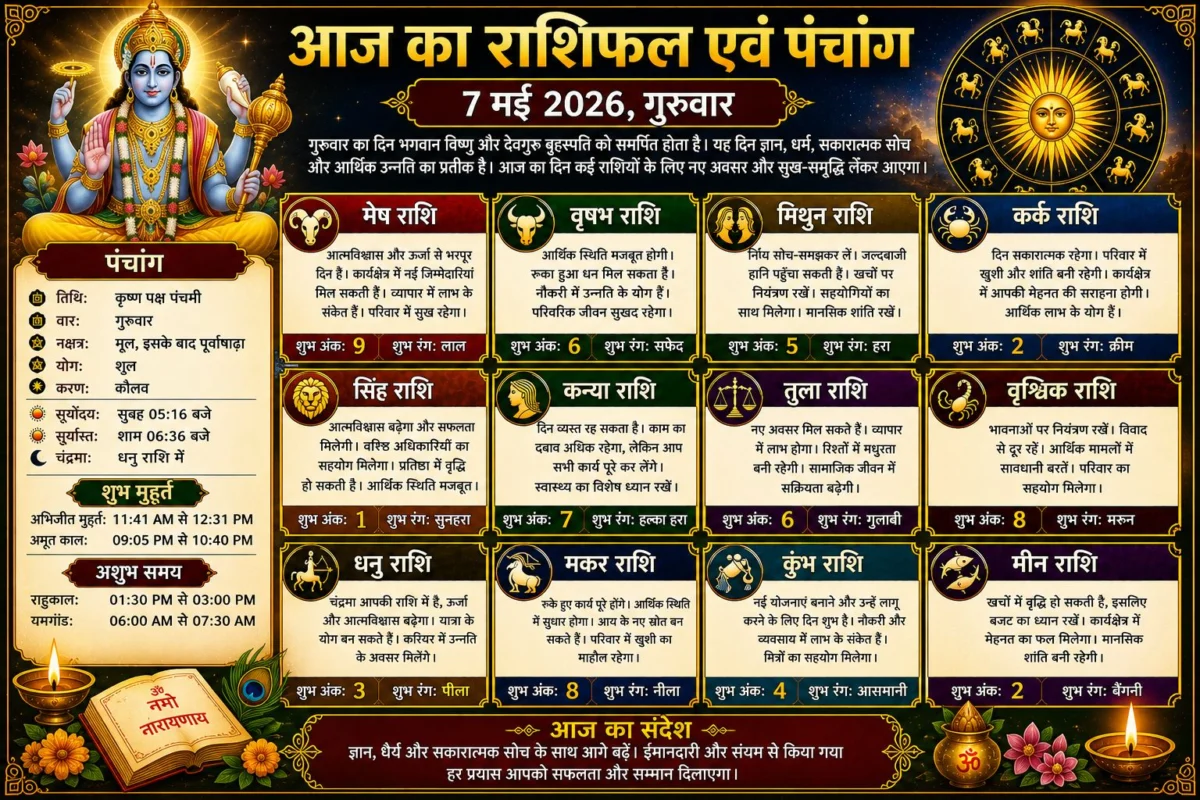 आज का राशिफल एवं पंचांग (7 मई 2026, गुरुवार)