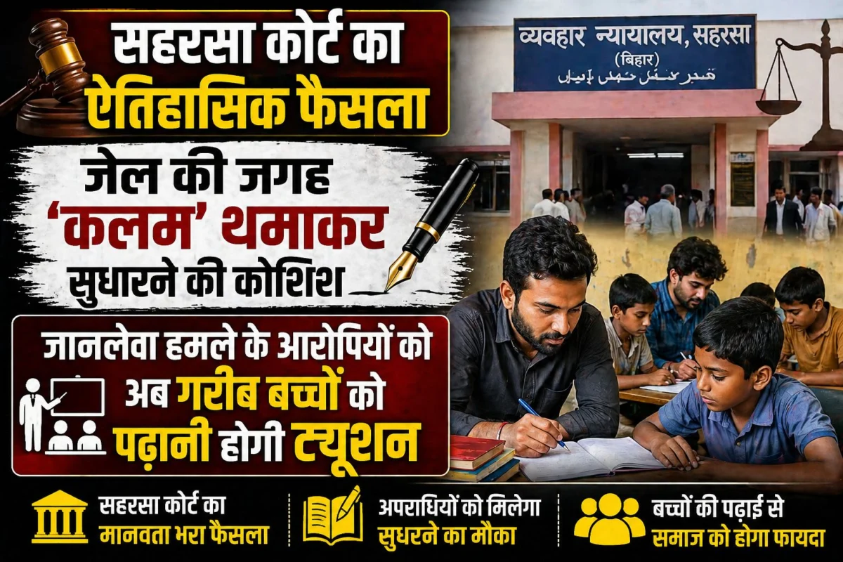 सहरसा कोर्ट का ऐतिहासिक फैसला: जेल की जगह ‘कलम’ थमाकर सुधारने की कोशिश; जानलेवा हमले के आरोपियों को अब गरीब बच्चों को पढ़ानी होगी ट्यूशन