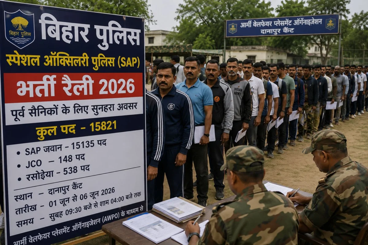 एक जून से दानापुर में शुरू होगी बिहार पुलिस की मेगा भर्ती रैली, 15821 पदों पर पूर्व सैनिकों को मिलेगा मौका 1 एक जून से दानापुर में शुरू होगी बिहार पुलिस की मेगा भर्ती रैली, 15821 पदों पर पूर्व सैनिकों को मिलेगा मौका