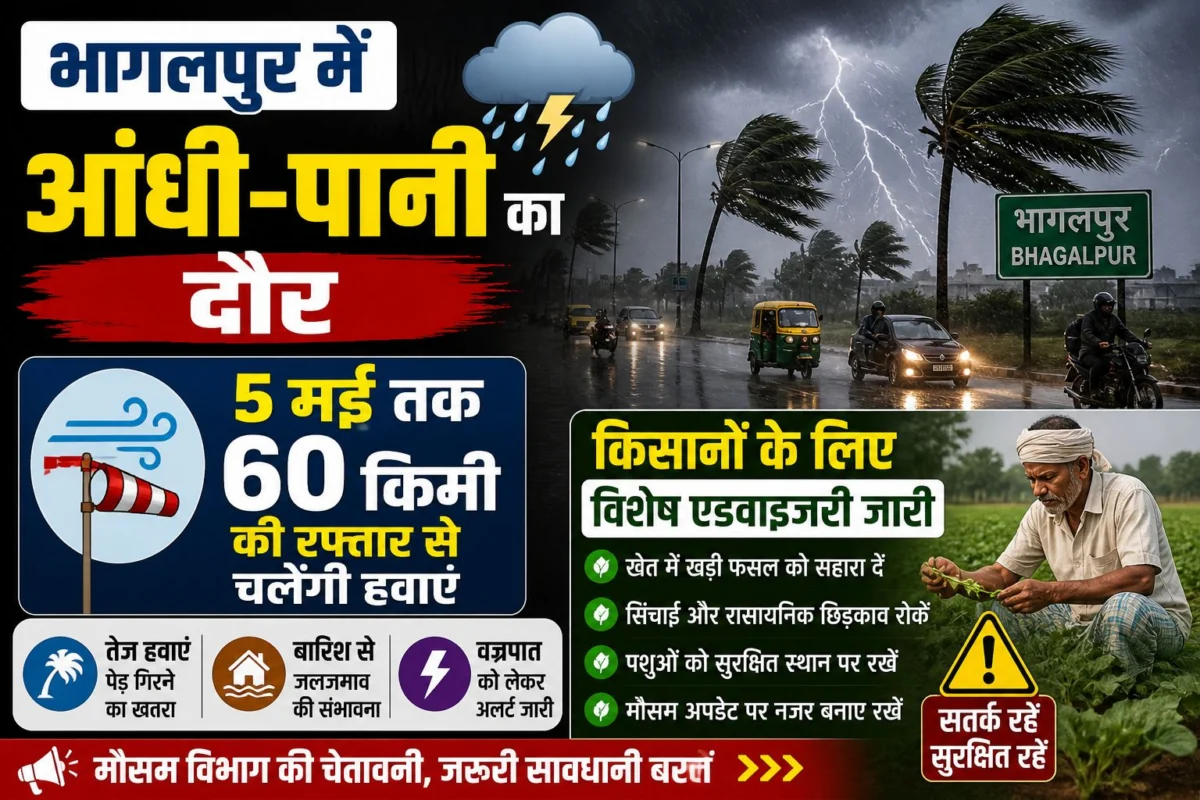 भागलपुर में आंधी-पानी का दौर: 5 मई तक 60 किमी की रफ्तार से चलेंगी हवाएं, किसानों के लिए विशेष एडवाइजरी जारी 1 भागलपुर में आंधी-पानी का दौर: 5 मई तक 60 किमी की रफ्तार से चलेंगी हवाएं, किसानों के लिए विशेष एडवाइजरी जारी