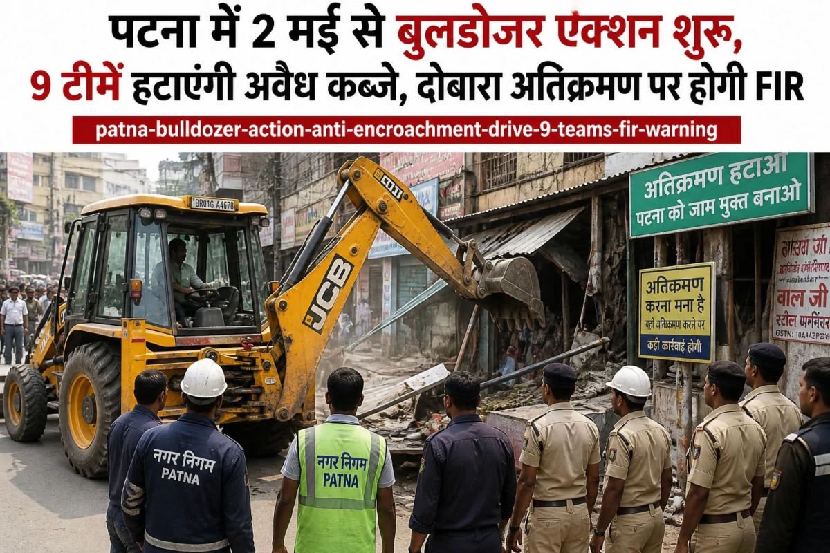 पटना में 2 मई से बुलडोजर एक्शन शुरू, 9 टीमें हटाएंगी अवैध कब्जे, दोबारा अतिक्रमण पर होगी FIR 1 पटना में 2 मई से बुलडोजर एक्शन शुरू, 9 टीमें हटाएंगी अवैध कब्जे, दोबारा अतिक्रमण पर होगी FIR