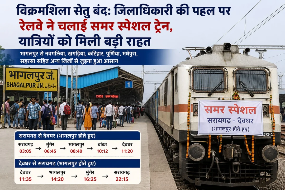 विक्रमशिला सेतु बंद: जिलाधिकारी की पहल पर रेलवे ने चलाई समर स्पेशल ट्रेन, यात्रियों को मिली बड़ी राहत 1 विक्रमशिला सेतु बंद: जिलाधिकारी की पहल पर रेलवे ने चलाई समर स्पेशल ट्रेन, यात्रियों को मिली बड़ी राहत