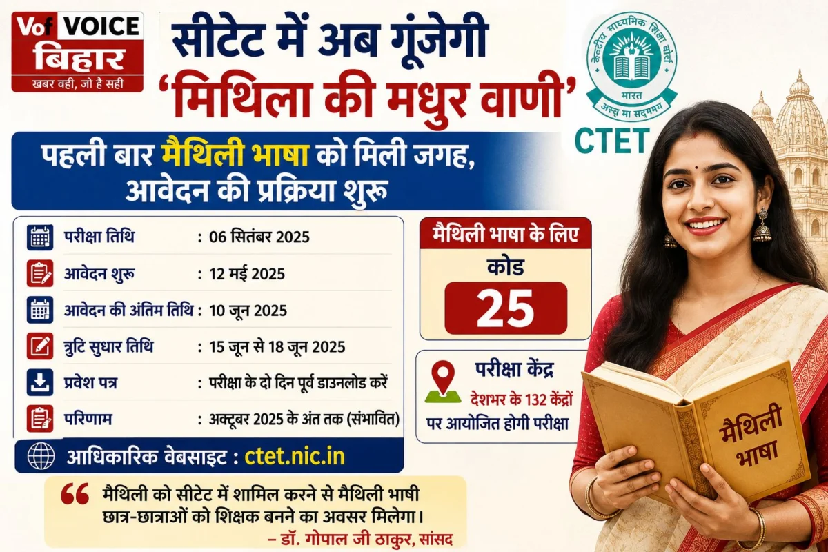 सीटेट में अब गूँजेगी 'मिथिला की मधुर वाणी': पहली बार मैथिली भाषा को मिली जगह, आवेदन की प्रक्रिया शुरू, जानें परीक्षा की पूरी रूपरेखा