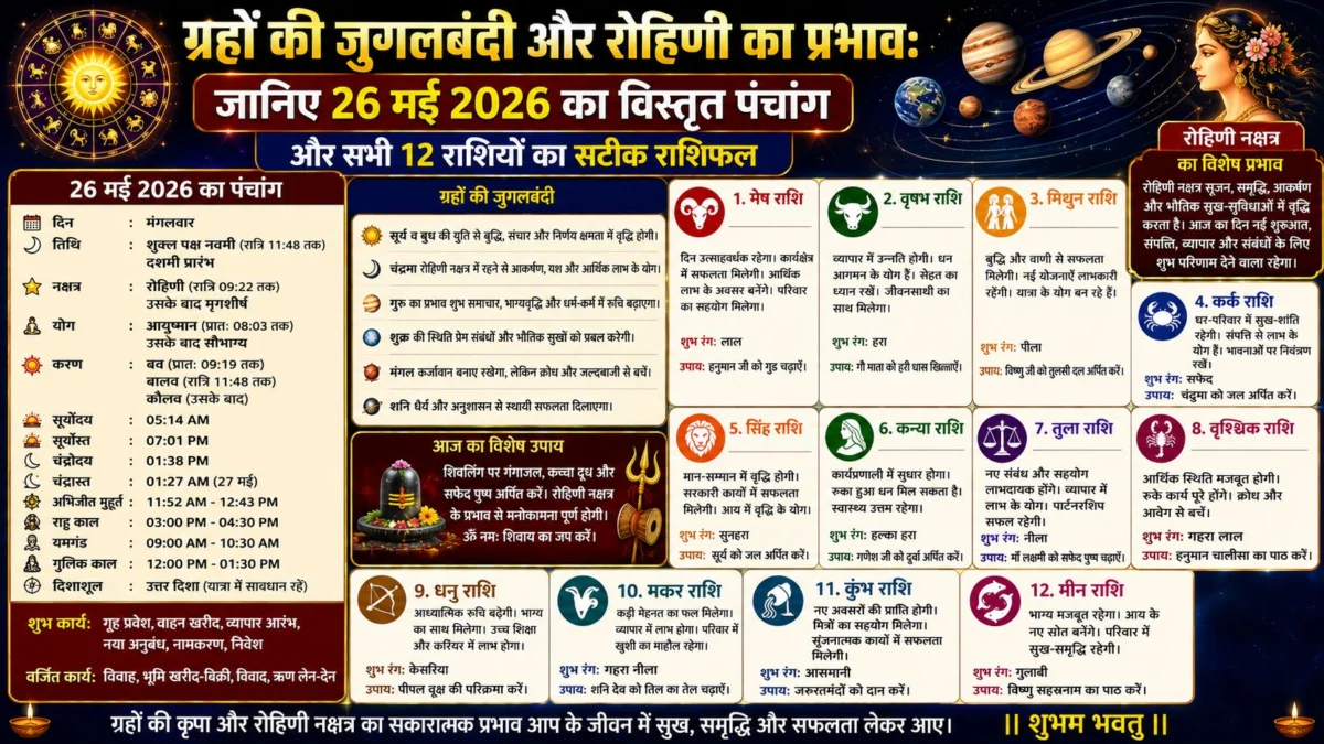 ग्रहों की जुगलबंदी और रोहिणी का प्रभाव: जानिए 26 मई 2026 का विस्तृत पंचांग और सभी 12 राशियों का सटीक राशिफल