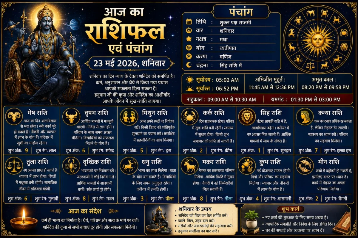 आज का राशिफल एवं पंचांग (23 मई 2026, शनिवार)