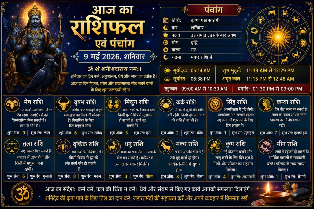 आज का राशिफल एवं पंचांग (9 मई 2026, शनिवार)