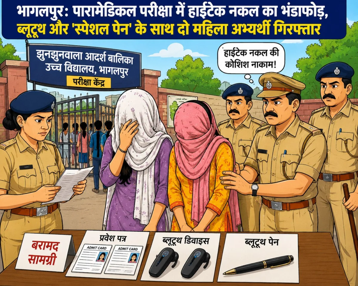 भागलपुर में पारामेडिकल परीक्षा के दौरान हाईटेक नकल गिरोह का खुलासा, ब्लूटूथ डिवाइस के साथ दो महिला अभ्यर्थी गिरफ्तार