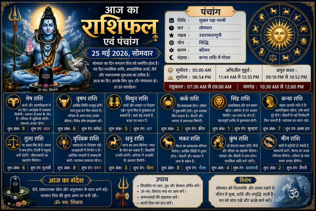 आज का राशिफल एवं पंचांग (25 मई 2026, सोमवार)
